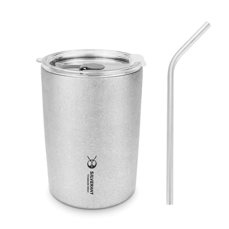 Ultralight Titanium Double-Wall Coffee Cup with Straw 400ml