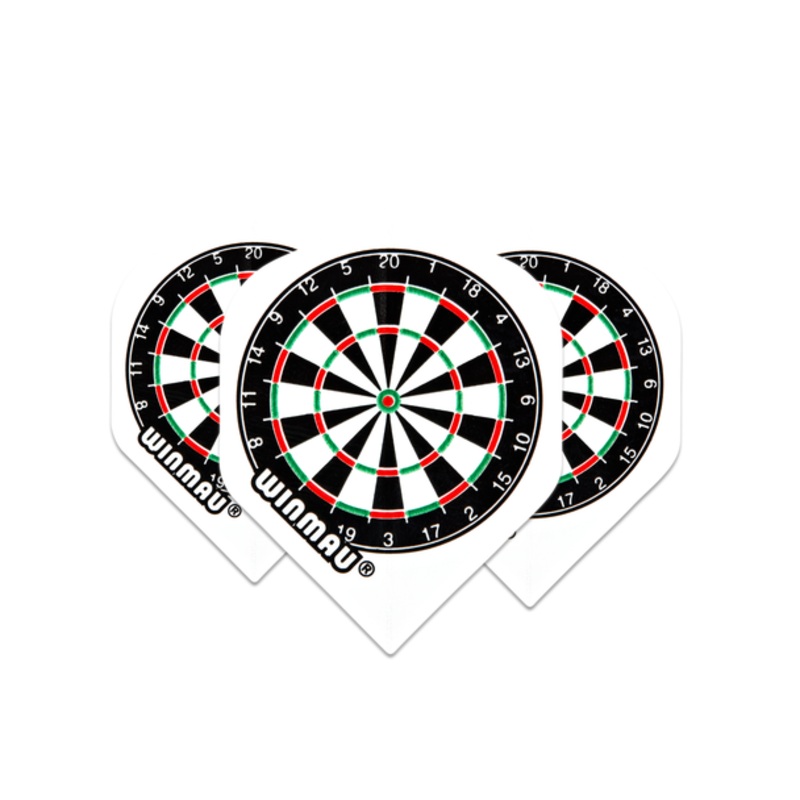 Winmau Mega Standard 75 Micron Flight – White with Dartboard