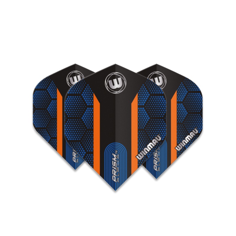 Winmau Prism Alpha Standard Flight – Black, Blue & Orange Logo