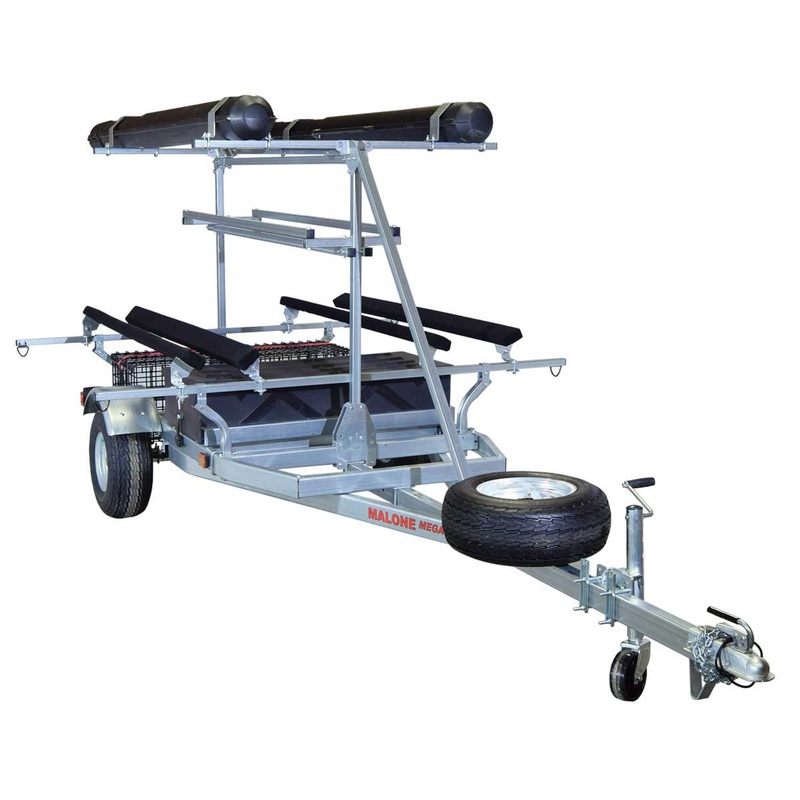 MegaSport 2-4 Kayak Trlr Pkg (Spare Tire, 2nd Tier, 2 Sets Bunks, Basket & Drawer,2 Rod tubes, Milk Crate Cage) (MPG550-AH)