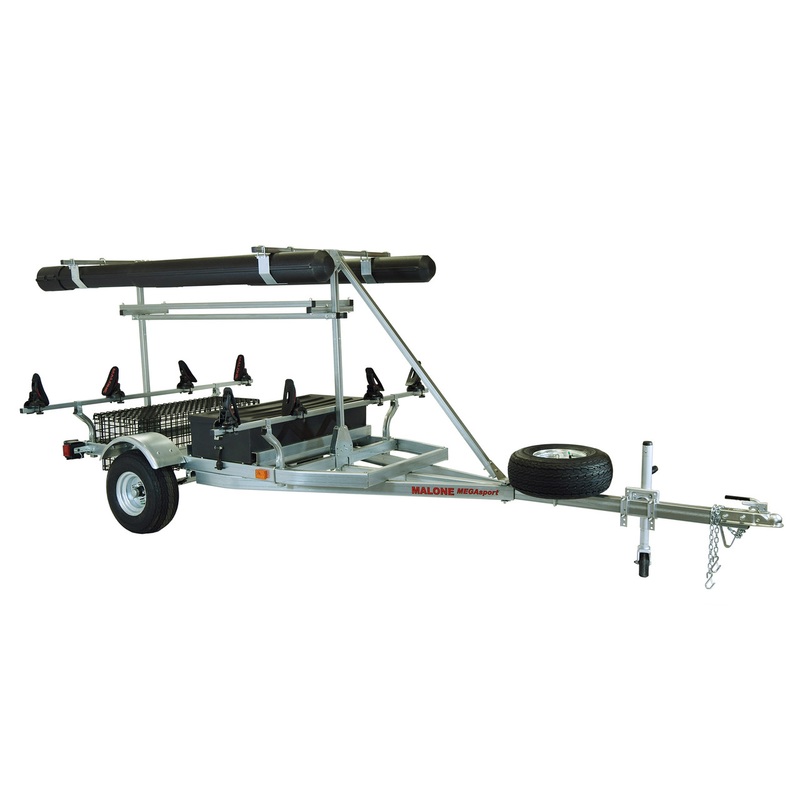 MegaSport 2-4 Kayak Trlr Pkg (Spare Tire, 2nd Tier, 2 Sets Saddle Ups, Basket & Drawer,2 Rod tubes, Milk Crate Cage) (MPG550-AU)