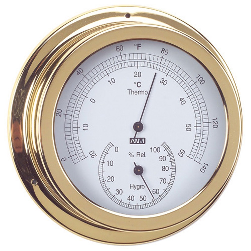 RWB Thermometer & Hygrometer Brass/Chrome 120mm