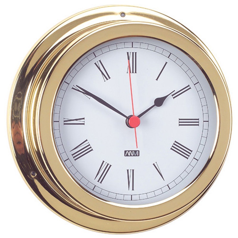 RWB Clock Brass/Chrome Standard Roman Numerals 120mm