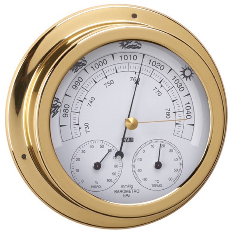 RWB Barometer, Thermometer & Hygrometer Brass/Chrome 120mm