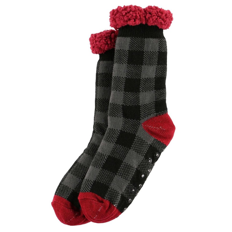 Lazy One Grey Plaid Plush Sock