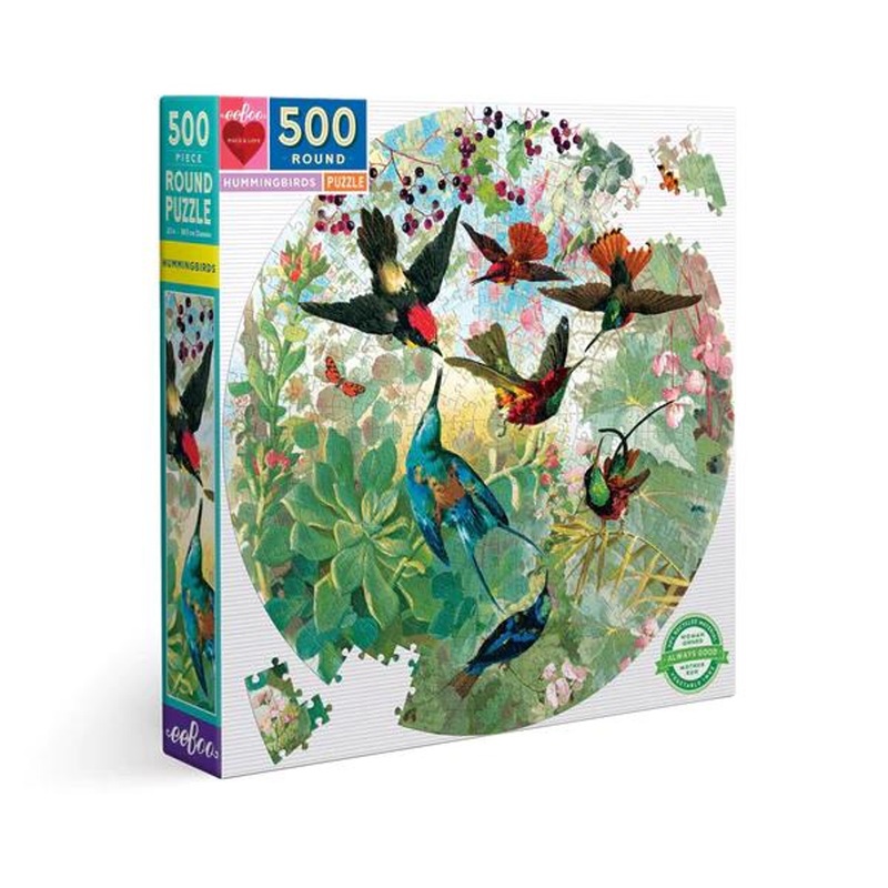 Eeboo Hummingbird 500pc Round Puzzle