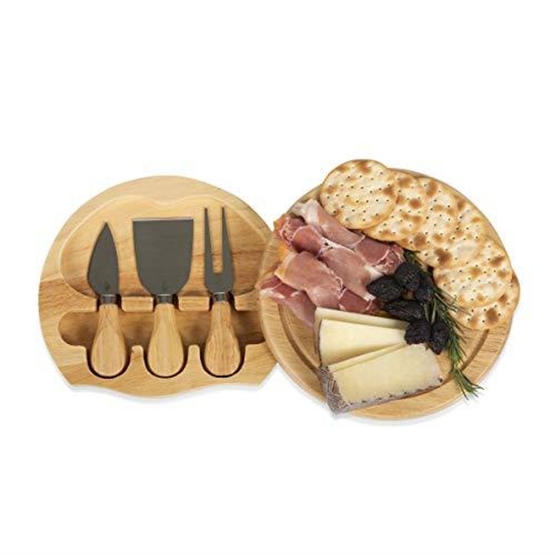 Picnictime Brie Rubberwood Round Cheese Cutting/Serving Board with Tools Set