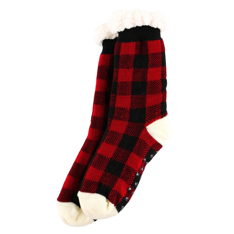 Lazy One Red Plaid Plush Sock