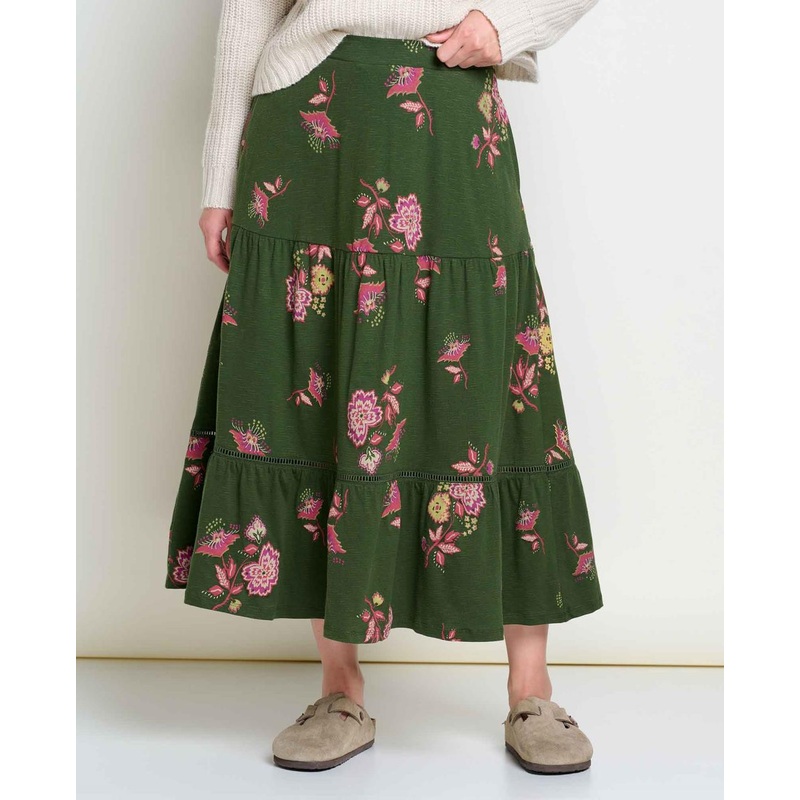 Toad & Co. Marigold Tiered Midi Skirt – Epidote Lg Scale Print