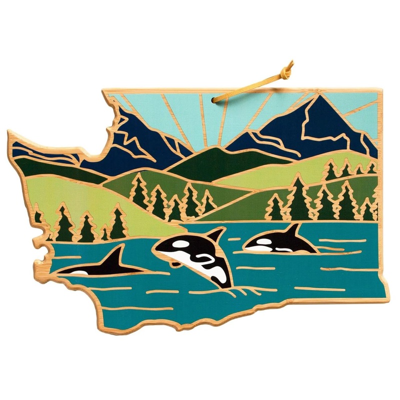 Totally Bamboo Washington State Shaped Serving and Cutting Board with Artwork by Summer Stokes