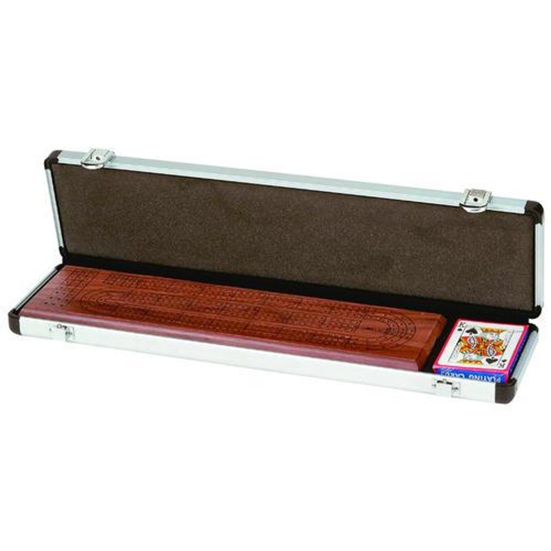 Everest Toys 15″ 3 Track Walnut Cribbage Board W/Cards & Case