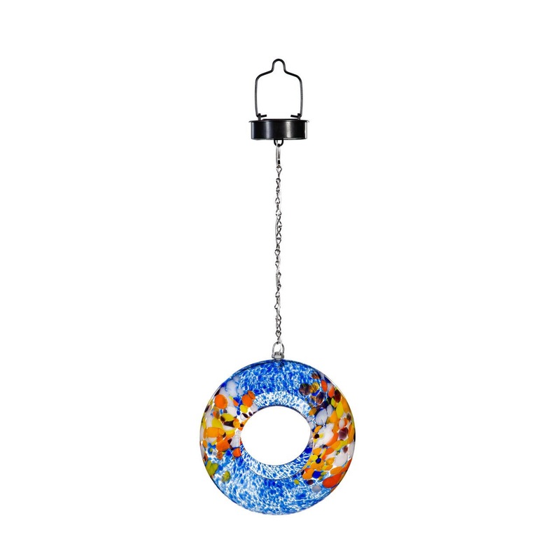 Evergreen Enterprises 8″D Solar Art Glass Fly Through Bird Feeder, Sky Swirl