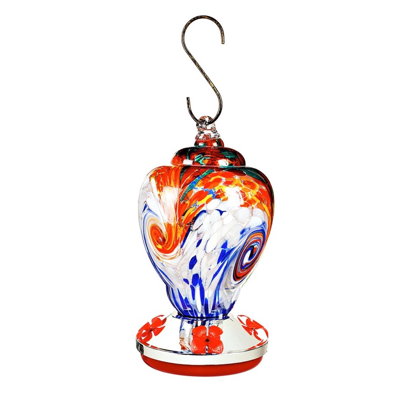 Evergreen Enterprises Mutli-Colored Swirled Glass Hummingbird Feeder – Blue