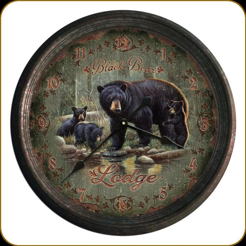 Rivers Edge Products 15″ Black Bear Clock