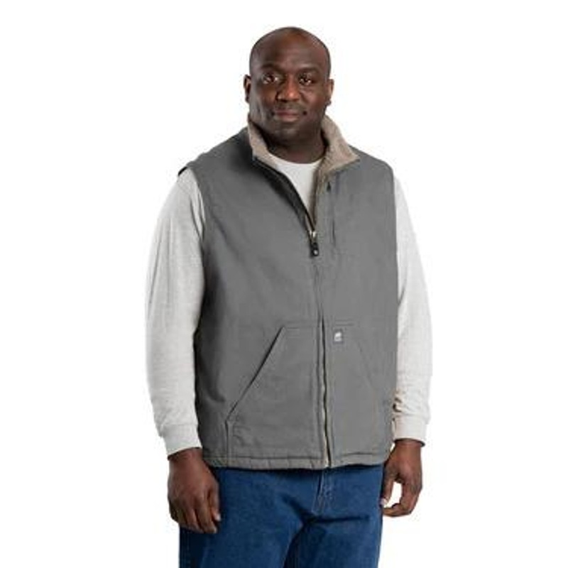 Berne Apparel Heartland Sherpa-Lined Washed Duck Vest – Slate