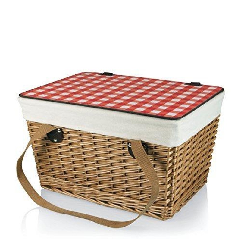 Picnictime Canasta Wicker Picnic Basket –  Red & White Gingham Lid