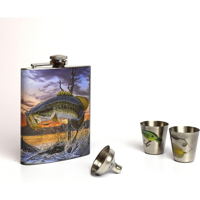 Rivers Edge Products Bass Flask And Shot Glasses
