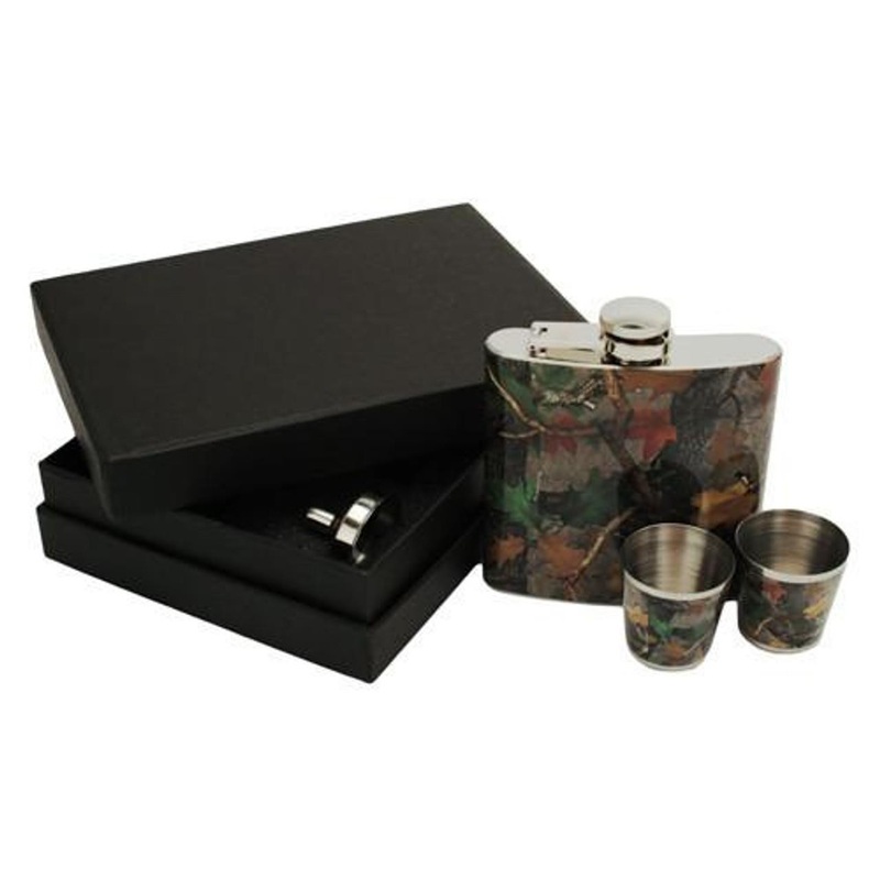 Rivers Edge Products Camo Flask With Shot Glasses