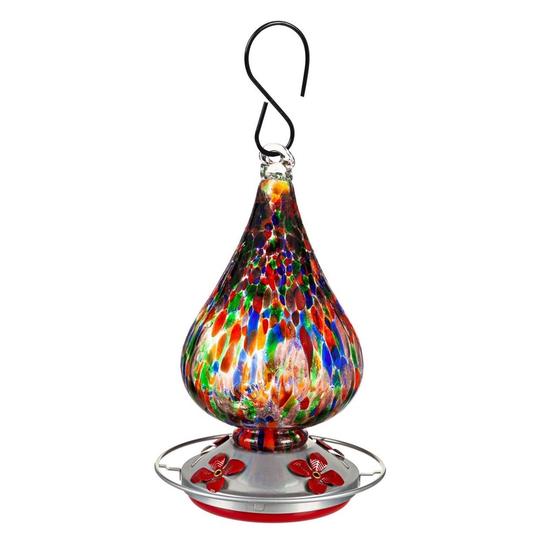 Evergreen Enterprises Multi-Color Speckled Art Glass Hummingbird Feeder with Bronze Gondola