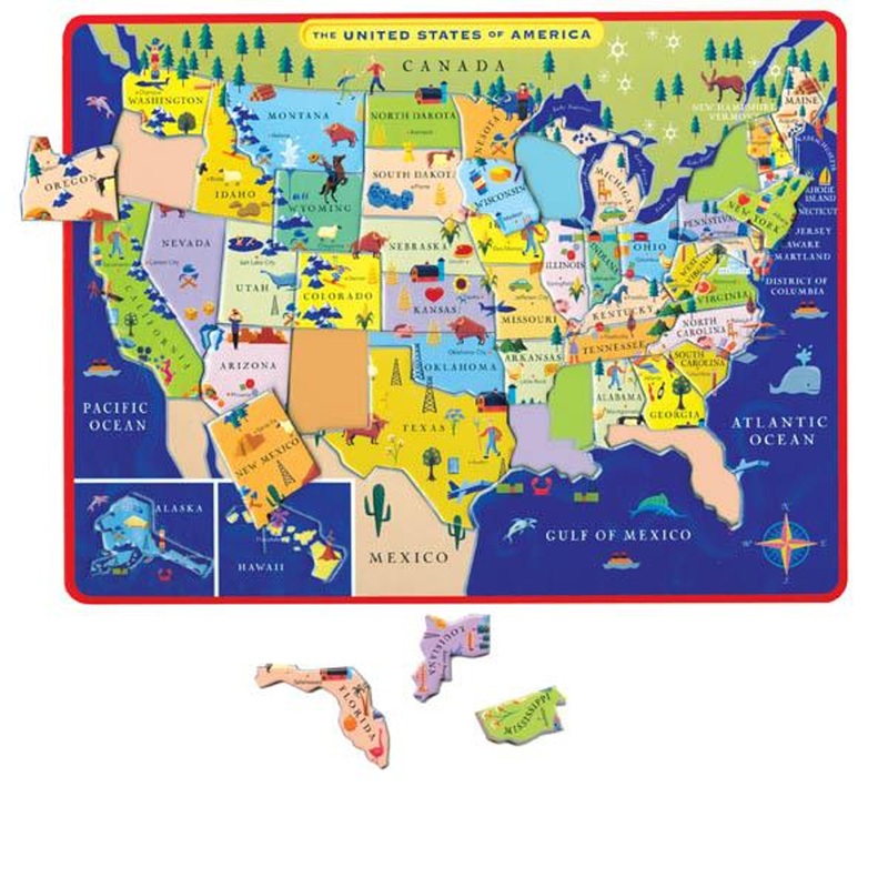 Eeboo U.S. Map Tray Puzzle 45pc