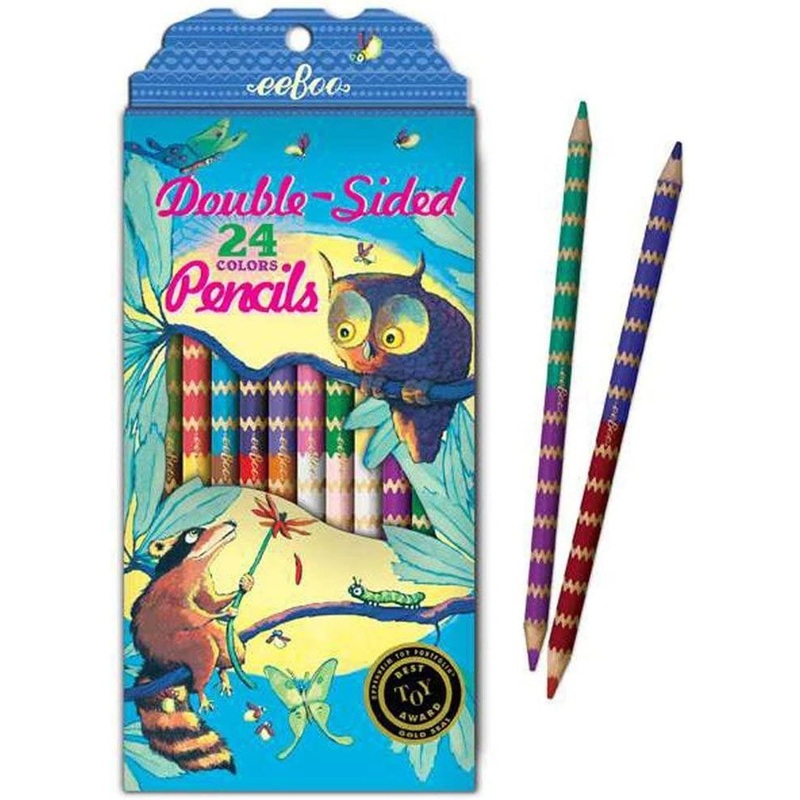 Eeboo Raccoon And Owl Double Sided Colored Pencils