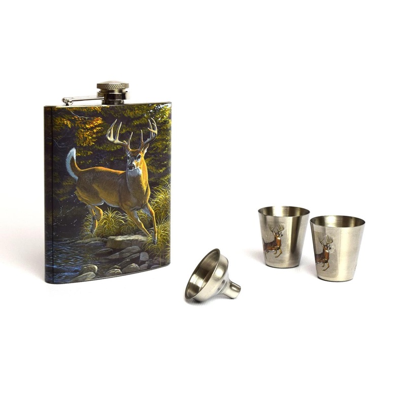 Rivers Edge Products Deer Flask & Shot Glasses