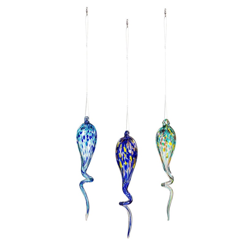 Evergreen Enterprises Blue Coastal Outdoor Ornament Swirly Art Glass Assorted