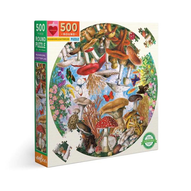 Eeboo Mushroom & Butterfly 500pc Round Puzzle