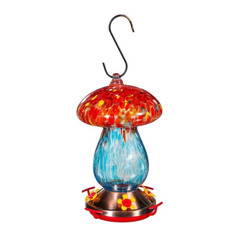 Evergreen Enterprises Art Glass Hanging Mushroom -Red & Blue