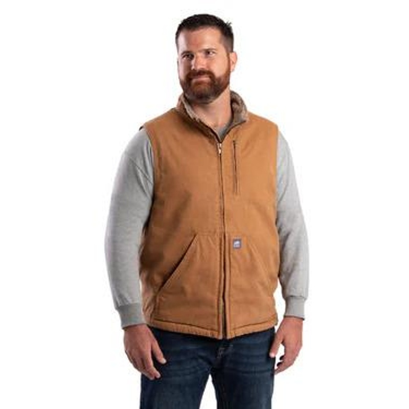 Berne Apparel Heartland Sherpa-Lined Washed Duck Vest – Brown Duck