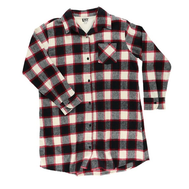 Lazy One Black Plaid Flannel Nightshirt