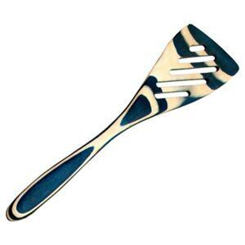 Island Bamboo 8″ Blue Pakkawood Small Wooden Slotted Spatula